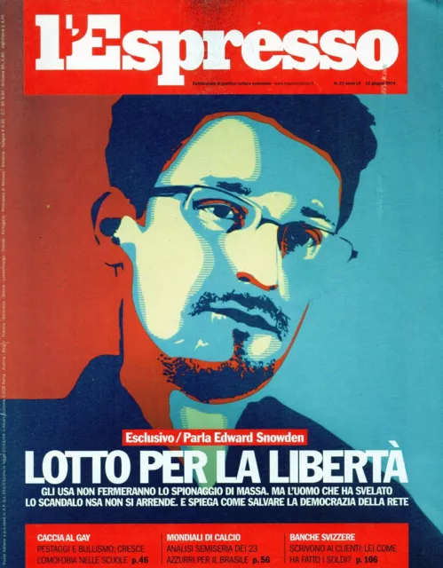 L'Espresso.Edward Snowden,Ari Folman,Alain Turing,Philip Rylands,Ettore Troilo,j