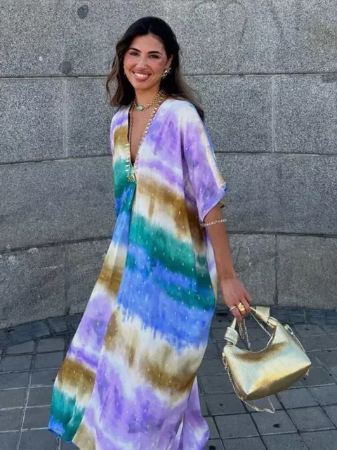 Zara Tie Dye Printed Kaftan Tunic Maxi Dress Size XS-S BNWT Bloggers Fave