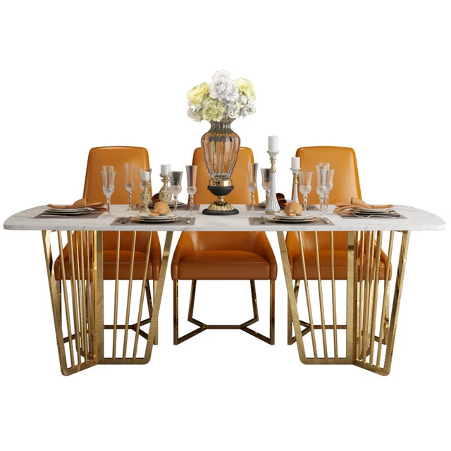 Noble Metal Table Six Dining Room Group Leaning Chair Designer Marble New Modern
