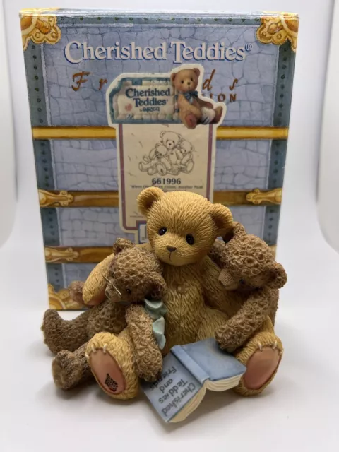 NOS Cherished Teddies Caleb and Friends 661996 Enesco (Bears Hugging) Figurine