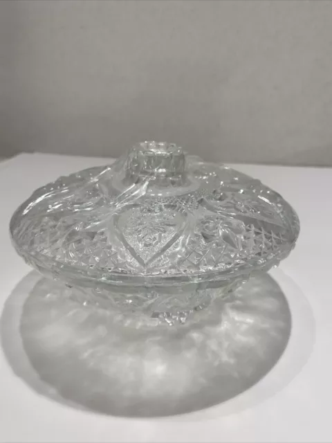 Clear Pressed Glass Bowl Candy Nut Covered Dish Fleur de Lis & Hearts By KIG Fa