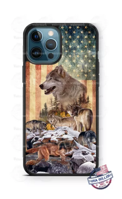 Wolf Pack Distressed American Flag Design Phone Case Cover fits iPhone Samsung