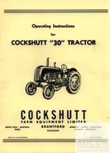 Cockshutt 30 Tractor Operating Owners Manual Oliver