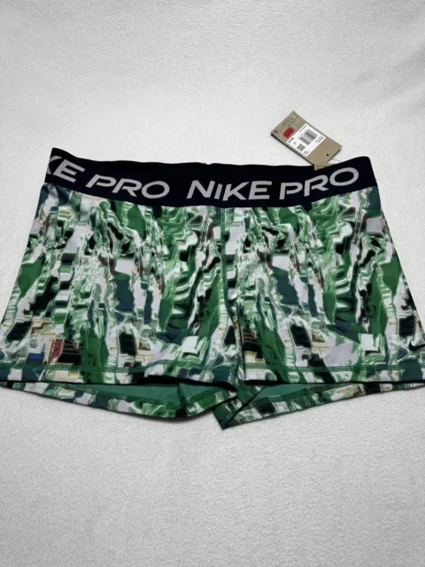 NWT Nike Womens Mid-Rise 3" Printed Training Shorts Size XXL DQ5573-365 Green