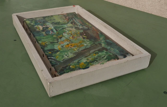 Tableau Peinture Huile Hst Signe Ancien Paysage Jardin Garden Oil On Canvas 3