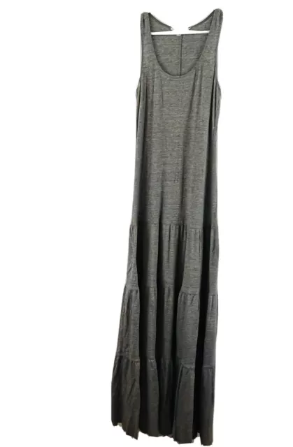 Womens S CAbi Resort Maxi Dress Heather Gray Cotton Knit Tiered Tank Sleeveless