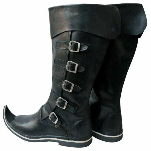 Médiévale Cuir Bottes Noir Reconstitution Hommes Chaussure Jeu de Rôle Costume