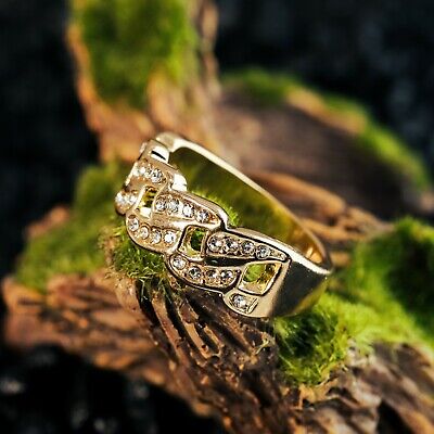 18K Gold Plated Flooded Out Iced Premium CZ Dual Panther Jaguar Band Mens Ring 
