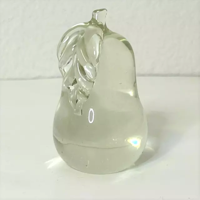 Vintage Clear Art Glass Pear Paperweight 3.75 inches