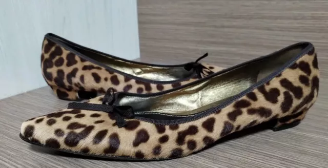 PRADA Brown Leopard Print Hair Calf Bow Flats size 39.5 Italy