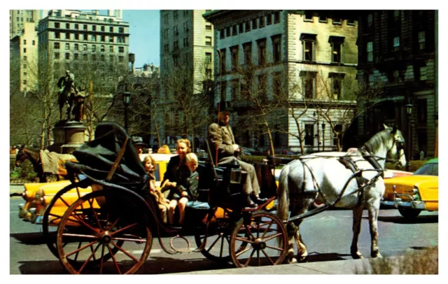 New York City NY New York Horse-Drawn Carriage on 59th Street Chrome Postcard