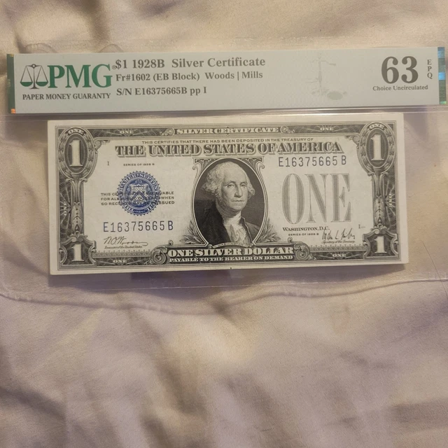 💎1928-B $1 One Dollar Blue Seal Note Silver Certificate FunnyBack Uncirculated