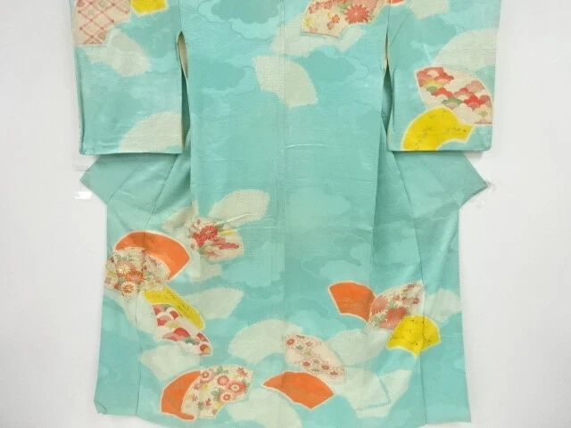 42065# Japanese Kimono / Antique Kimono / Shibori / Embroidery / Kiku & Ume