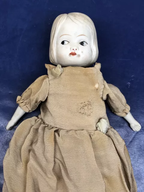9” Antique Japanese Nippon Bisque Girl Doll Unique Jointed Head Cloth Body #O4
