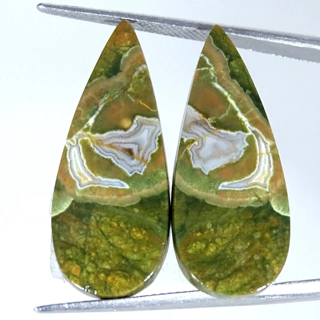 18.30Cts Natürlich Regenwald Jaspis Paar Rhyolite Birne Cabochon Lose Edelsteine