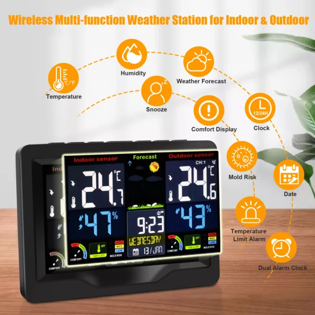 LCD Wireless Weather Station Clock Indoor Outdoor Digital Thermometer Hygrometer 2