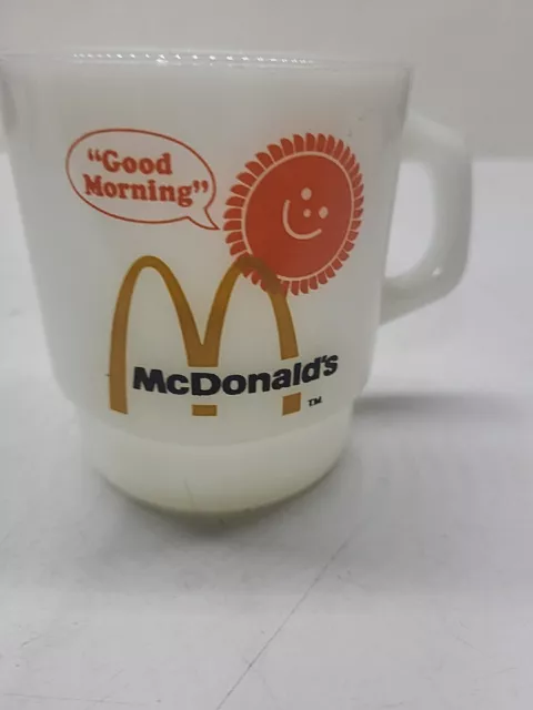 McDonalds Coffee Cup Good Morning Fire King Milk Glass Anchor Hocking USA