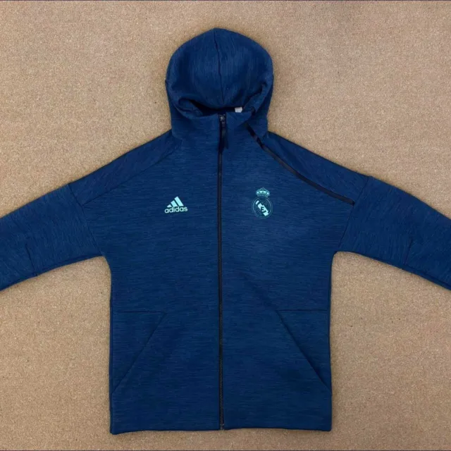 Adidas Real Madrid Zip-Up Hoodie, Mens Medium, Blue with accents (minor defects)