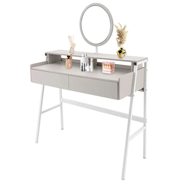100*40*126cm Makeup Vanity Table with LED Mirror & 2 Drawers Dresser Desk Table