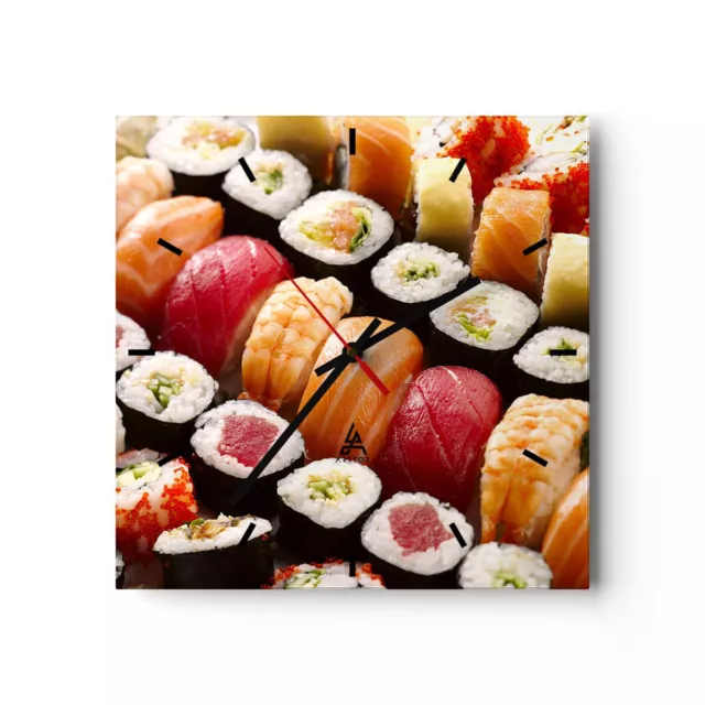 Reloj de Pared 40x40cm Reloj de Vidrio Japón Asia sushi pescado Silencioso