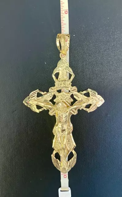 XL 14KT Solid Yellow Gold Jesus INRI Crucifix Cross 3" x 5" 58.1 grams 2