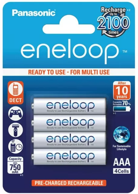 4 Panasonic eneloop AAA 750 mAh Rechargeable Batteries NiMH