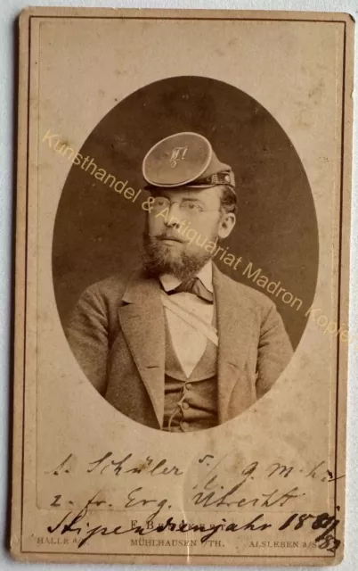 orig. CDV Foto Fotografie Herr Mann Mode 1880 Halle Saale Student Studentika