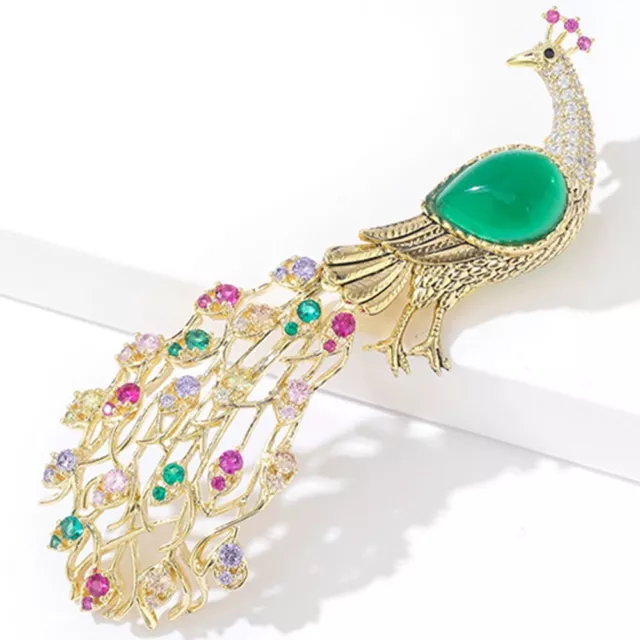 Womens Crystal Rhinestone Peacock Brooch Gold Pin Wedding Birthday Jewelry Gifts