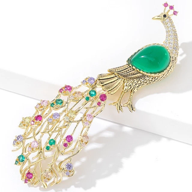 Womens Crystal Rhinestone Peacock Brooch Gold Pin Wedding Birthday Jewelry Gifts
