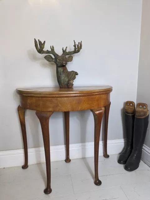 Antique Walnut Folding Table Card Tea Table Queen Anne Legs Fold Top Circular