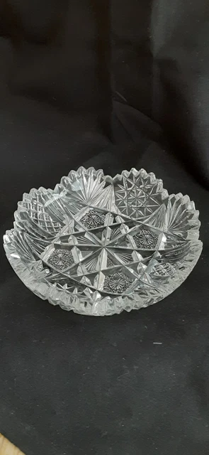 Vintage Glass Crystal Sawtooth Rim Candy Nut Dish/ Bowl
