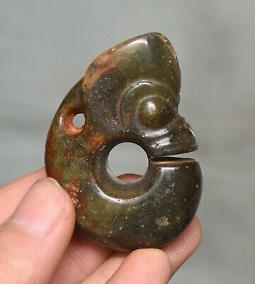 2" Old China Hongshan Culture Jade Carved Pig Dragon Fetus Pendant Amulet w3