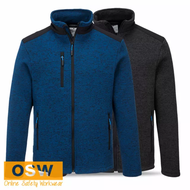 Mens Grey Marle Blue PREMIUM Performance FULL ZIP Knitted Fleece Work Jacket