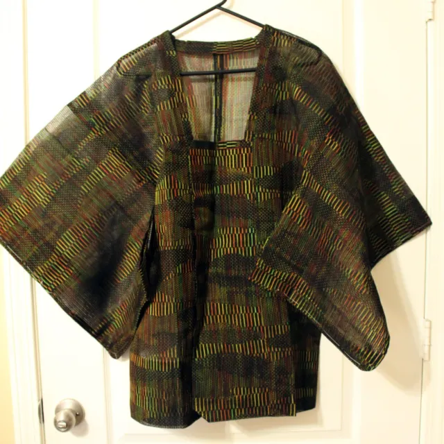 Japanese Large Woven Sheer Black Multicolor Michiyuki Kimono Coat for Summer