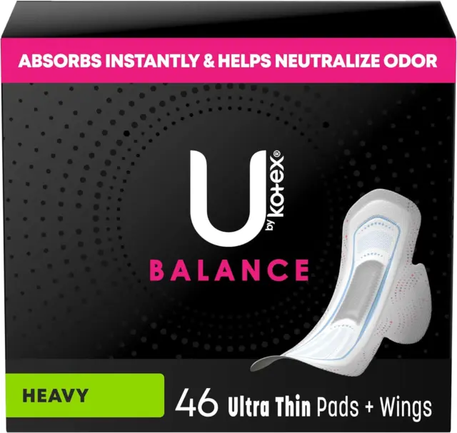 Almohadillas ultrafinas U by Kotex Balance con alas, gran absorción, 46 unidades