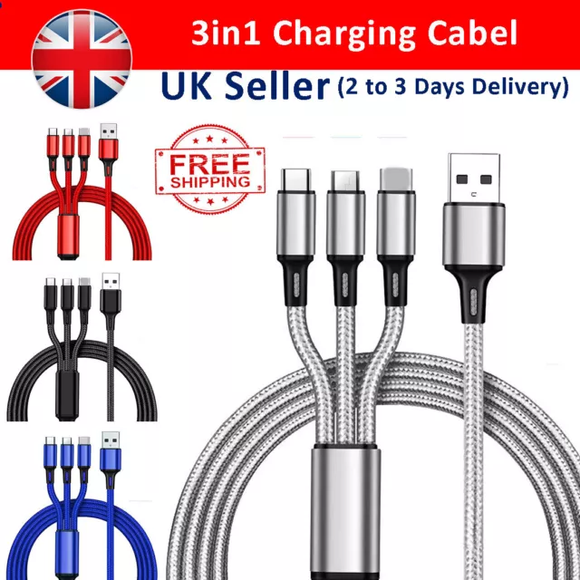 3 in 1 Multi USB Charger Charging Cable Cord For USB-C Micro USB Android IPhone