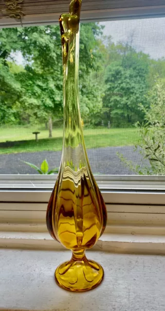 Amber Viking 6 Petal Swung Glass Vase 15" Tall