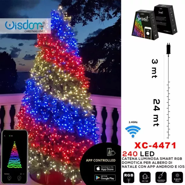 Chaîne Lumineux Smart RGB Wifi Avec App Lumières Arbre de Noël 240 LED Xc-4471