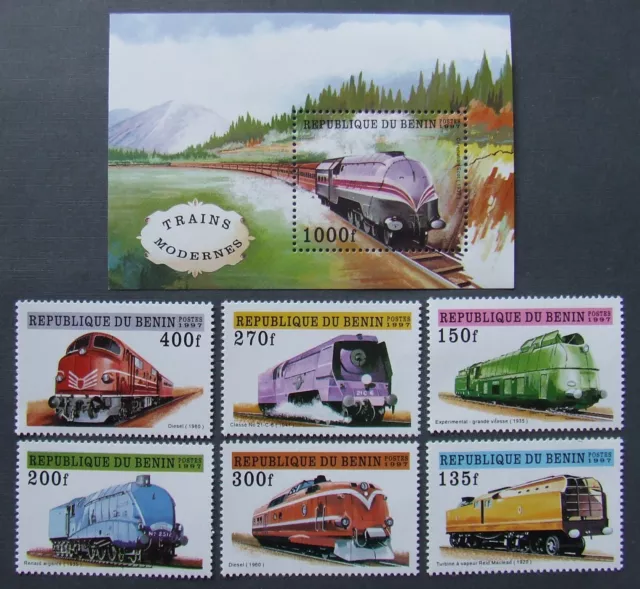 BENIN- 1997-Vintage  Locomotives-Set 6 Stamps+1 M/Sh.- MNH**-BEN 141