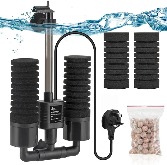 AQQA Aquarium Double Sponge Filter, 3W/5W Quiet Electric Power Fish Tank Filter,