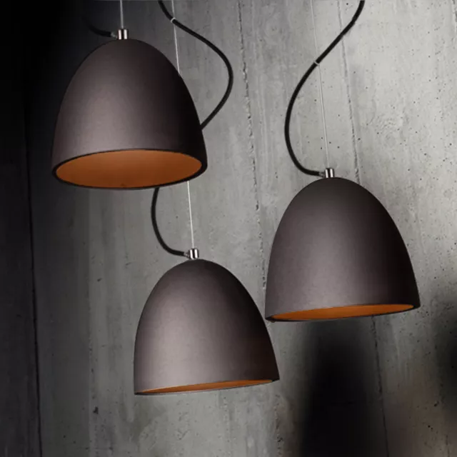 3X Industrial Pendant Light Oval Concrete Kitchen Lamp Dark Grey 2M Cord