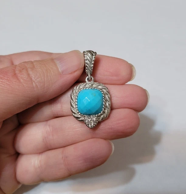 Judith Ripka Square Pendant Enhancer Sterling 925 Turquoise Diamonique CZ Heart Judith Ripka Square Pendant Enhancer Sterling 925 Turquoise Diamonique CZ Heart