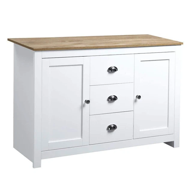 Homcom Sideboard/Buffet Table 3Drawer White Kitchen Storage w/ Adjustable Shelve