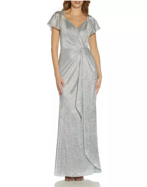 Adrianna Papell Women’s Sea Glass Metallic Mesh Twist Gown Size 10 Dress NEW