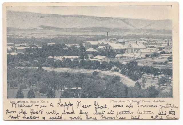 Adelaide from Catherdral Tower  South AUSTRALIA OLD POSTCARD undivided back 1905