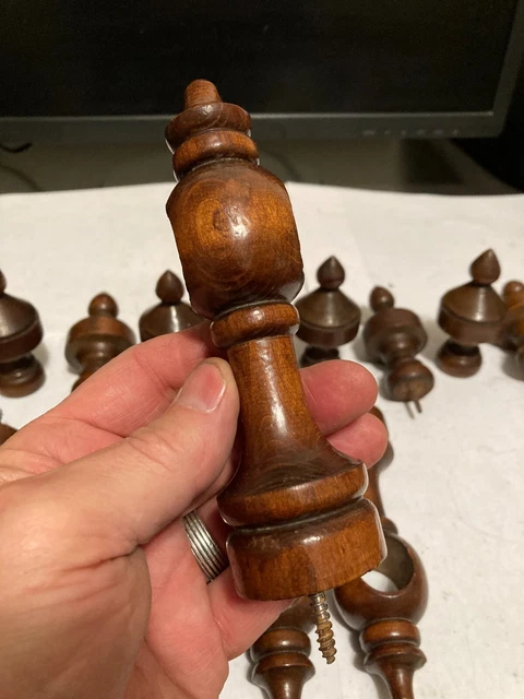 4 Old Sets Arts Craft Victorian Turned Wood Drapery Curtain Rod Brackets Finials 16