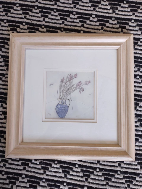 Ken Hickman Framed Floral Print Flowers In Blue Jugs Matted Layered Still Life