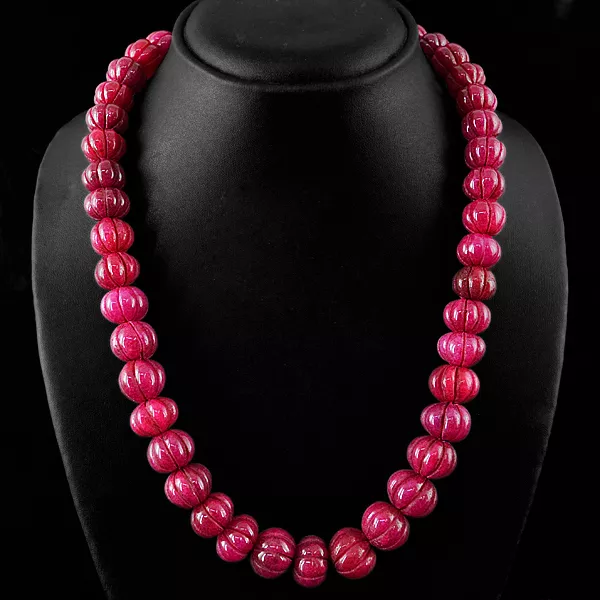 World Class Quality 737.15 Cts Earth Mined Carved Red Ruby Beads Necklace Strand