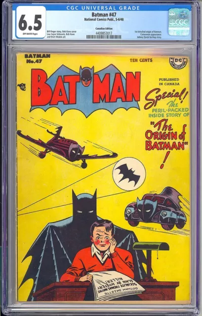 Batman #47 (Canadian Edition) 1st Detailed Origin Batman DC Comic 1948 CGC 6.5