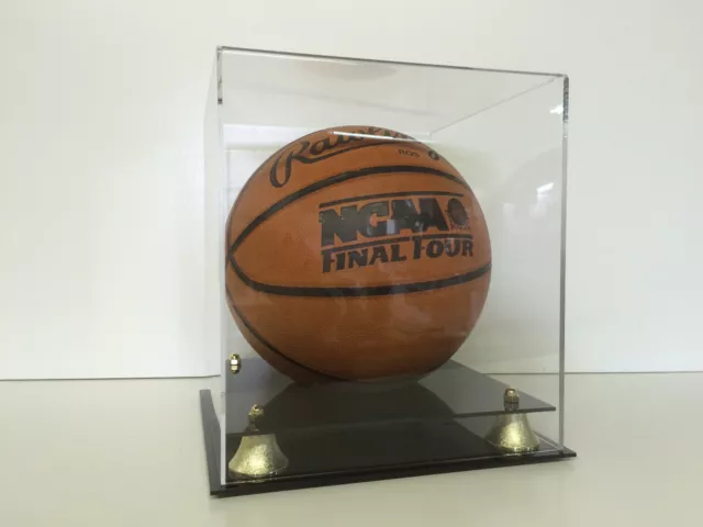 Basketball display case acrylic 2 tier base gold risers contour base NBA NCAA